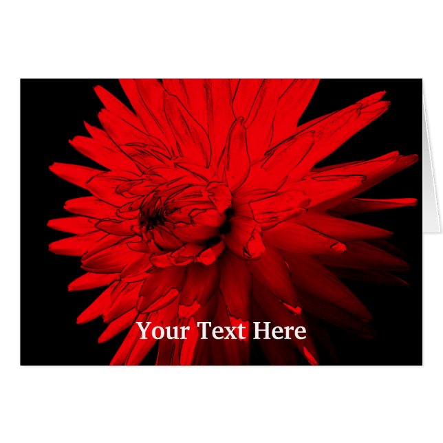 Red Hot Dahlia Floral Art Carte photo (Devant horizontal)