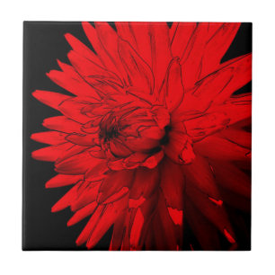 Red Hot Dahlia Floral Art Tile