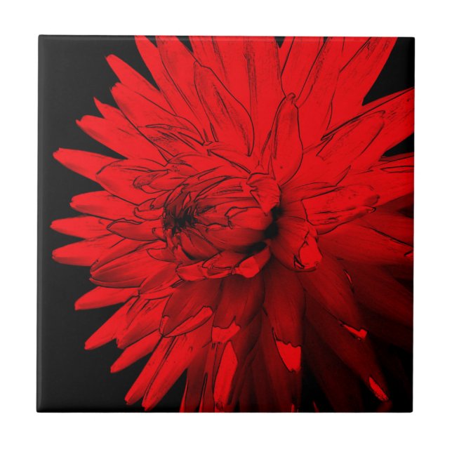 Red Hot Dahlia Floral Art Tile (Front)
