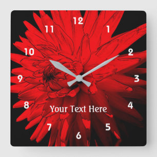 Red Hot Dahlia Flower Personalized Square Wall Clock