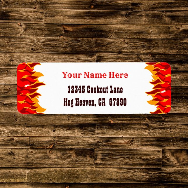 Red Hot Flames Editable Western Adresse de retour (BBQ Red Flames Editable Return Address Label)