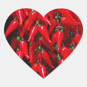 Red Hot Hanging Chili Peppers Image Design Heart Sticker