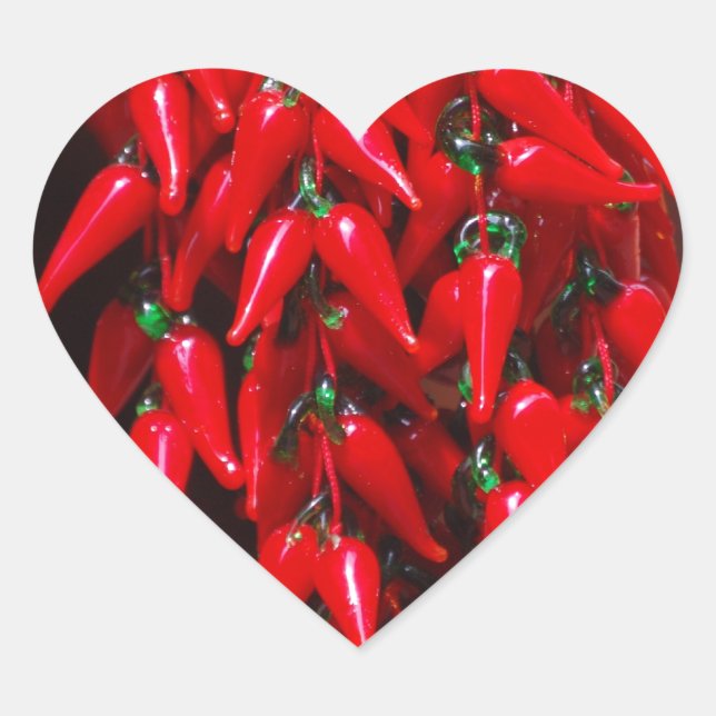 Red Hot Hanging Chili Peppers Image Design Heart Sticker (Front)