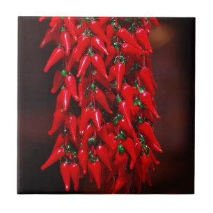 Red Hot Hanging Chili Peppers Image Design Tile