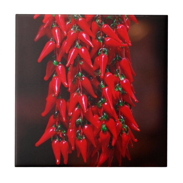 Red Hot Hanging Chili Peppers Image Design Tile (Front)