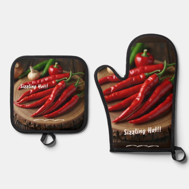 Red Hot Oven Mitt & Pot Holder Set (Front)