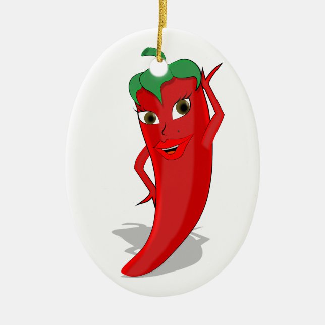 Red Hot Pepper Diva Ceramic Ornament (Front)