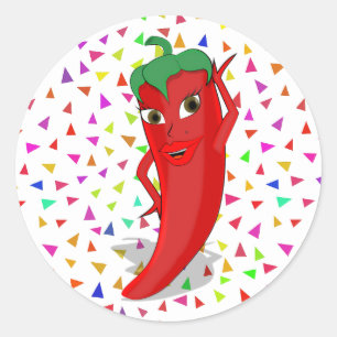 Red Hot Pepper Diva Confetti Pattern Classic Round Sticker
