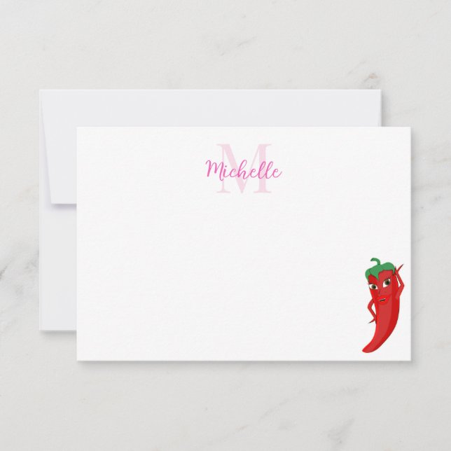 Red Hot Pepper Diva Cute Custom Monogram Card (Front)