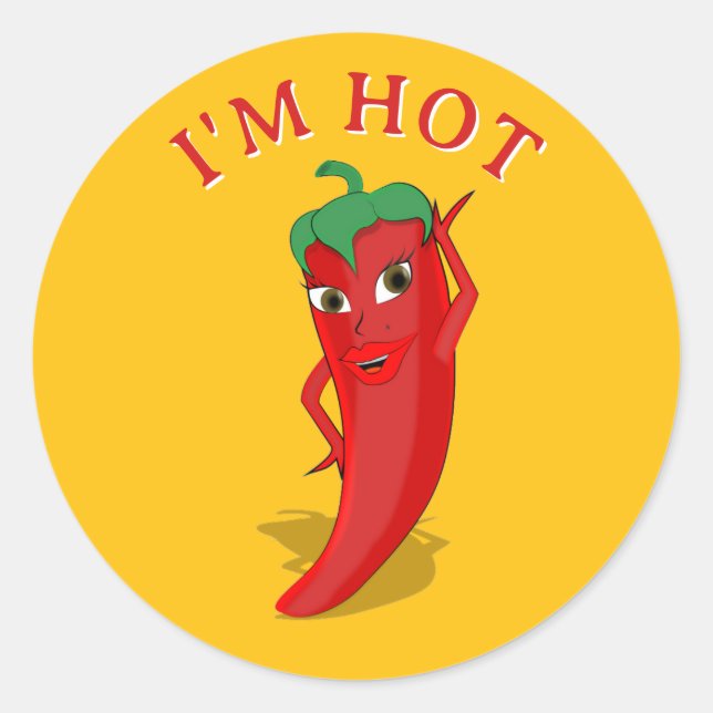 Red Hot Pepper Diva Editable Classic Round Sticker (Front)