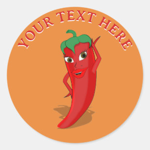 Red Hot Pepper Diva Editable Text Classic Round Sticker