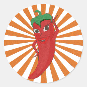 Red Hot Pepper Diva Faux Embroidery Print Classic Round Sticker