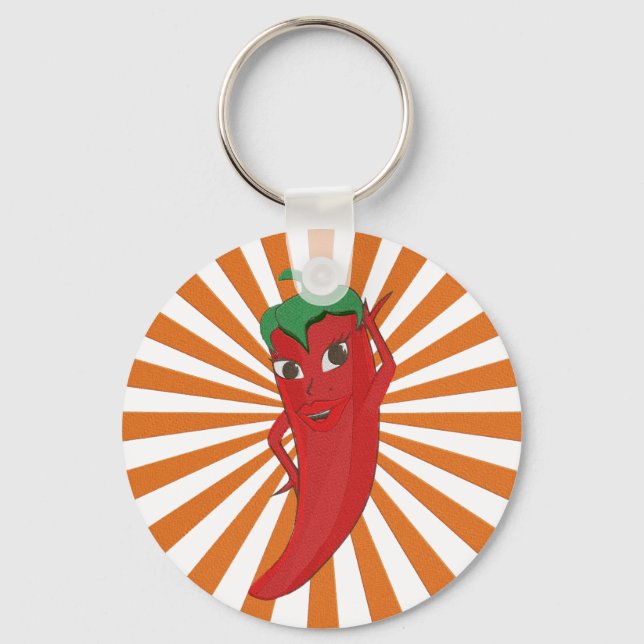 Red Hot Pepper Diva Faux Embroidery Print Keychain (Front)
