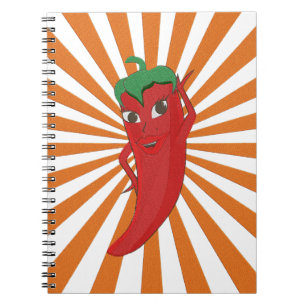 Red Hot Pepper Diva Faux Embroidery Print Notebook
