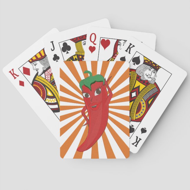 Red Hot Pepper Diva Faux Embroidery Print Playing Cards (Back)