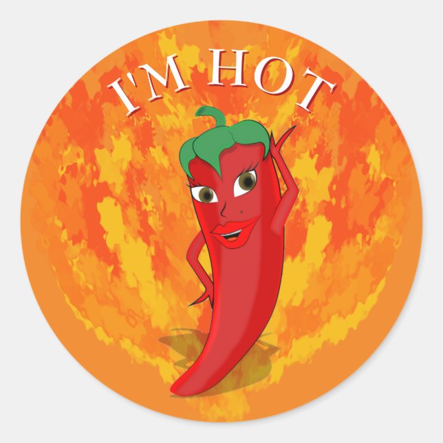 Red Hot Pepper Diva Fire Flames Classic Round Sticker (Front)