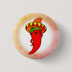 Red Hot Pepper Diva Kawaii Style Print Mexican 1 Inch Round Button