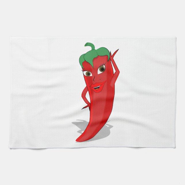 Red Hot Pepper Diva Kitchen Towel (Horizontal)