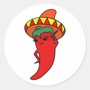 Red Hot Pepper Diva Mexican Sombrero Classic Round Sticker