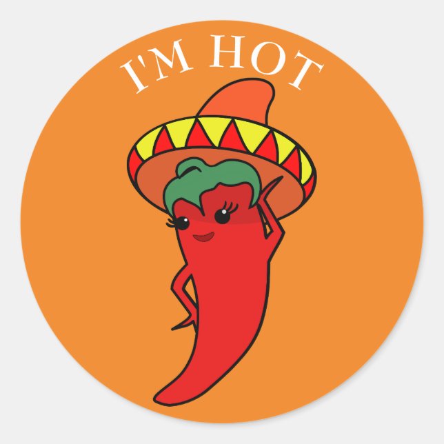 Red Hot Pepper Diva Mexican Sombrero Classic Round Sticker (Front)