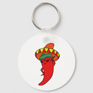Red Hot Pepper Diva Mexican Sombrerob Keychain