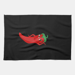 Red Hot Pepper Diva On Black Towel