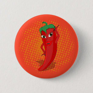Red Hot Pepper Diva Orange Dot 2 Inch Round Button