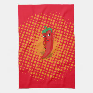 Red Hot Pepper Diva Orange Dots Kitchen Towel