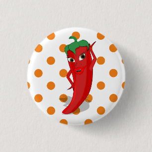 Red Hot Pepper Diva Orange Polka Dots 1 Inch Round Button