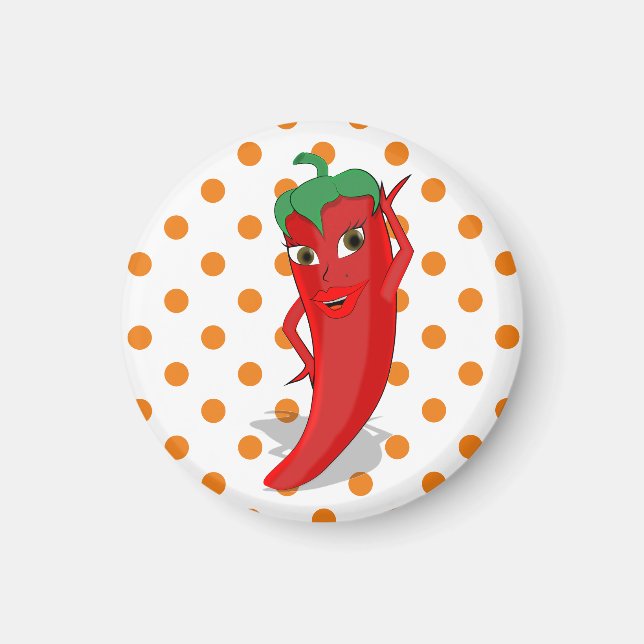 Red Hot Pepper Diva Orange Polka Dots Magnet (Front)