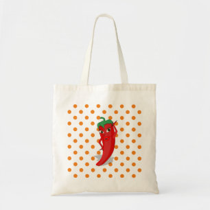Red Hot Pepper Diva Orange Polka Dots Tote Bag
