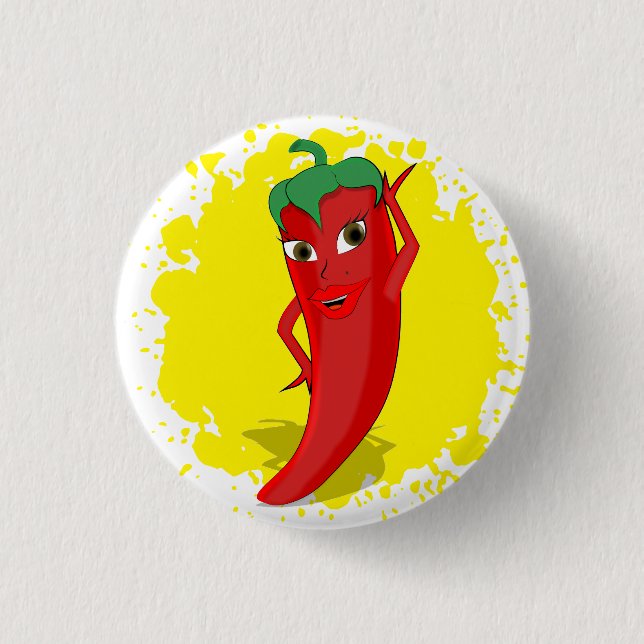 Red Hot Pepper Diva Paint Splatter 1 Inch Round Button (Front)
