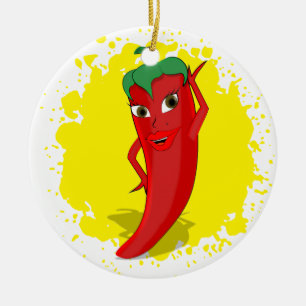 Red Hot Pepper Diva Paint Splatter Ceramic Ornament