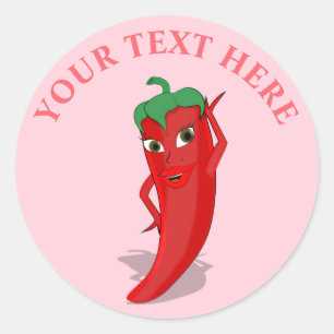 Red Hot Pepper Diva Pastel Pink Custom Classic Round Sticker