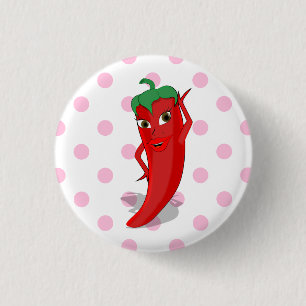 Red Hot Pepper Diva Pink Polka Dots 1 Inch Round Button