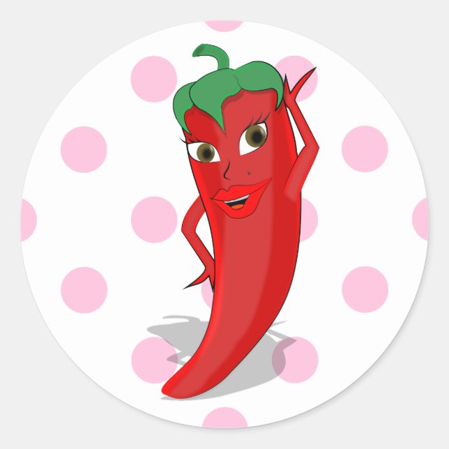 Red Hot Pepper Diva Pink Polka Dots  Classic Round Sticker (Front)