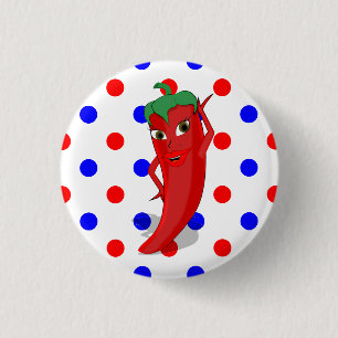 Red Hot Pepper Diva Red Blue Polka Dots 1 Inch Round Button