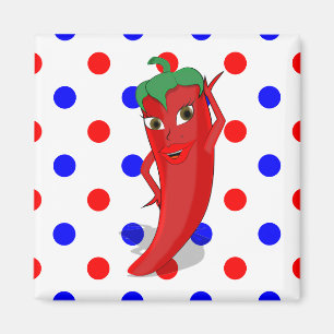 Red Hot Pepper Diva Red Blue Polka Dots Magnet