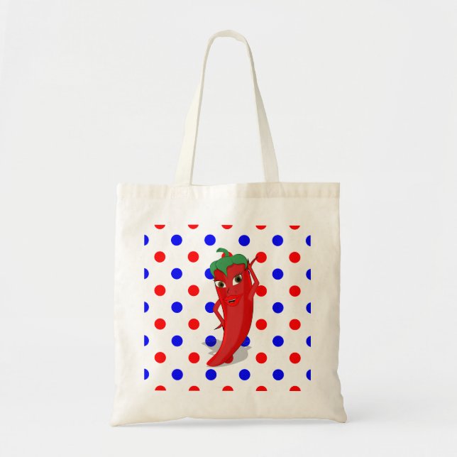 Red Hot Pepper Diva Red Blue Polka Dots  Tote Bag (Front)
