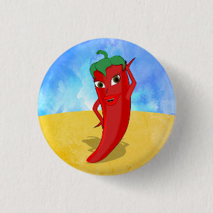 Red Hot Pepper Diva Sunny Desert 1 Inch Round Button