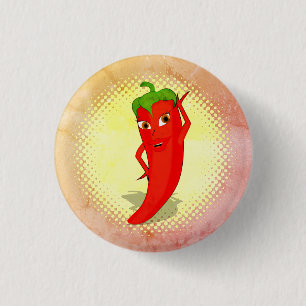 Red Hot Pepper Diva Vintage Style Print 1 Inch Round Button