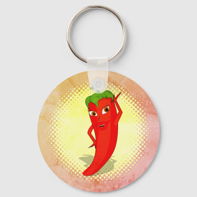 Red Hot Pepper Diva Vintage Style Print Keychain (Front)