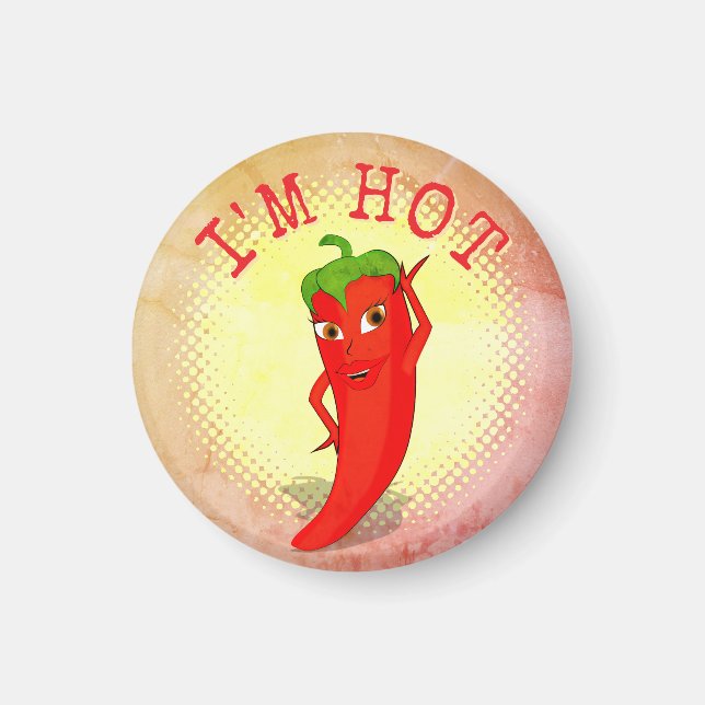 Red Hot Pepper Diva Vintage Style Print Magnet (Front)