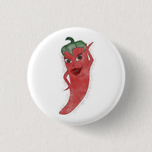 Red Hot Pepper Diva Watercolor Custom  1 Inch Round Button