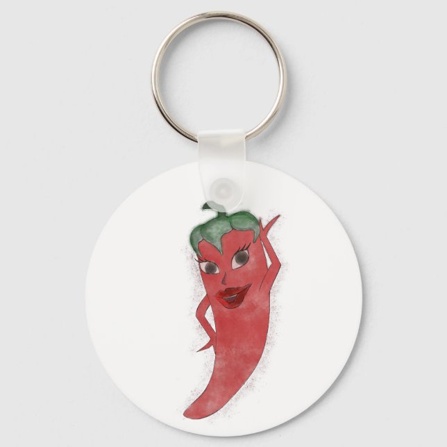 Red Hot Pepper Diva Watercolor Custom  Keychain (Back)