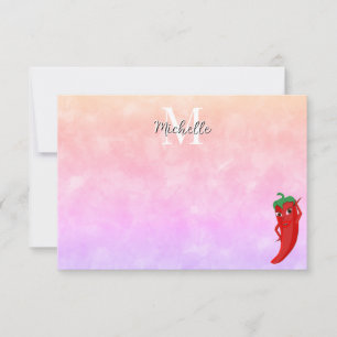 Red Hot Pepper Diva Watercolor Custom Mongram Card