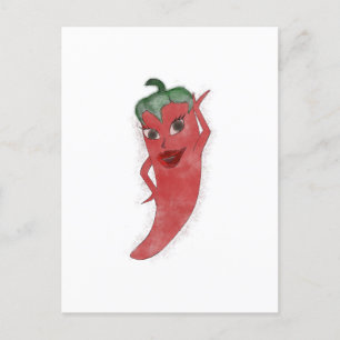 Red Hot Pepper Diva Watercolor Custom Postcard