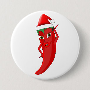 Red Hot Pepper Diva With Santas Hat 3 Inch Round Button
