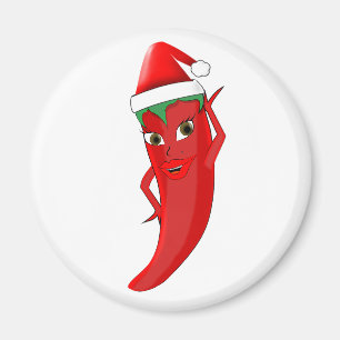Red Hot Pepper Diva With Santas Hat Magnet