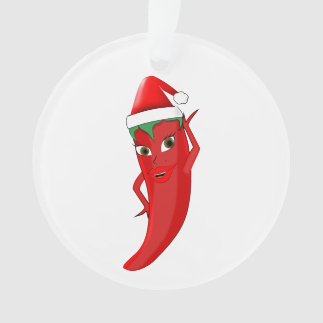 Red Hot Pepper Diva With Santas Hat Ornament (Front)